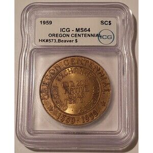 1959 Oregon Centennial So-Called Beaver Dollar Medal HK-573 MS64 ICG